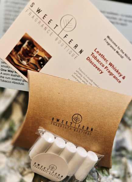 Sweet Fern Samples Discovery - LEATHER, WHISKEY, TOBACCO   5 x 2ml Glass Atomiser  |  CHRISTMAS 2025  LIMITED EDITION